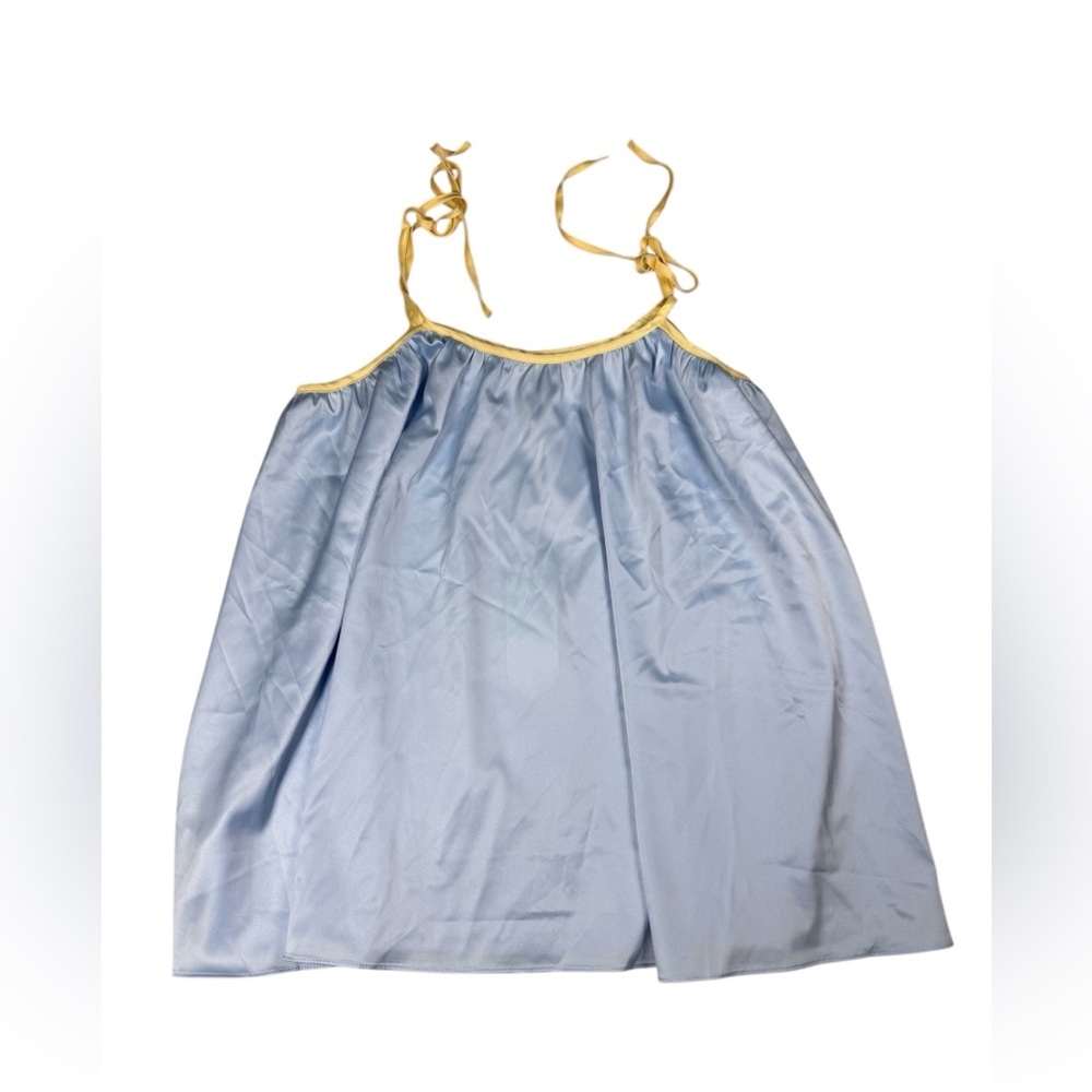 FOR LOVE AND LEMONS Powder Blue Satin Cami with Yellow Trim NWT Size Large